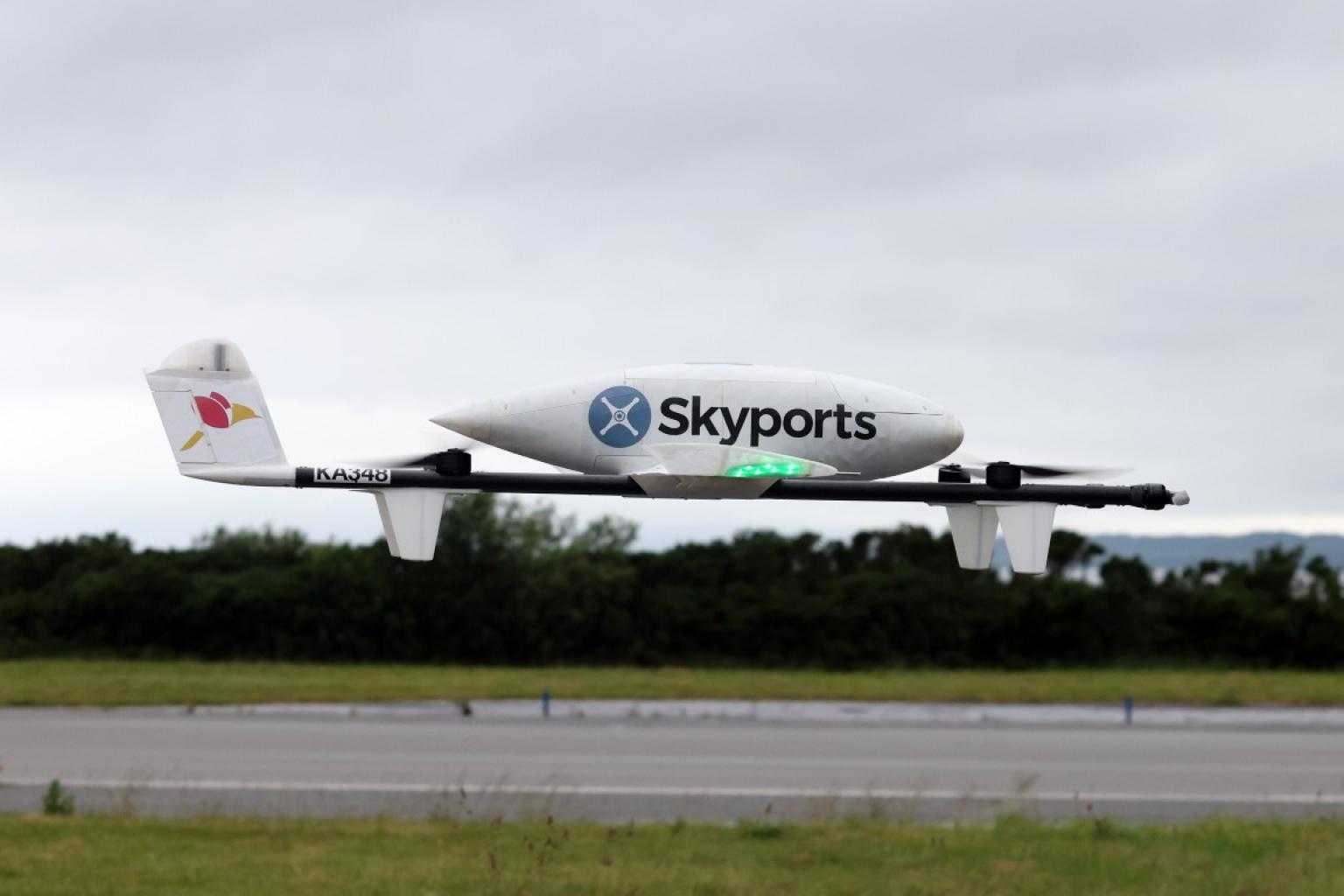 Skyports drone leaving Oban Airport Medium